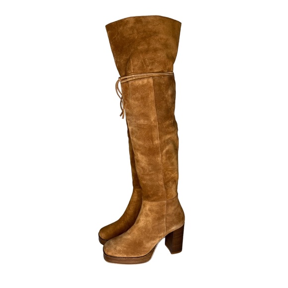 Free People Cognac Brown Echo Platform Over the Knee Boots 9 - Picture 5 of 11